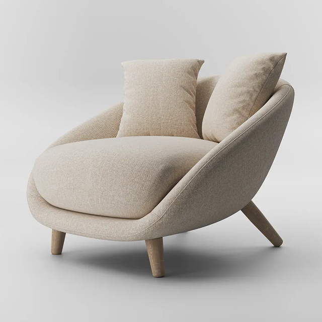 Minimalist Cotton Linen Round Accent Chair