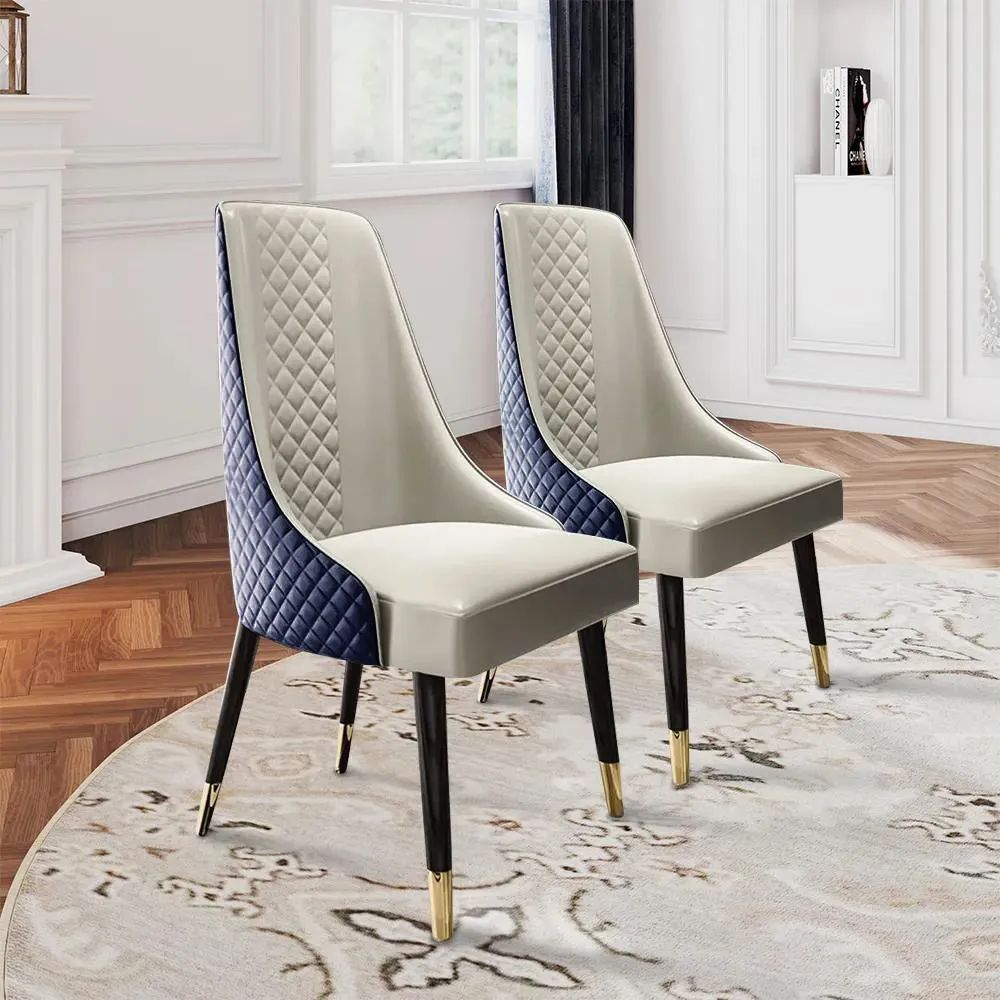 Mordern Blue Faux Leather, Metal Legs, Density Sponge High Back Dining Room Chairs 