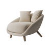 Minimalist Wooden Leg Cotton Linen Round Accent Chair 