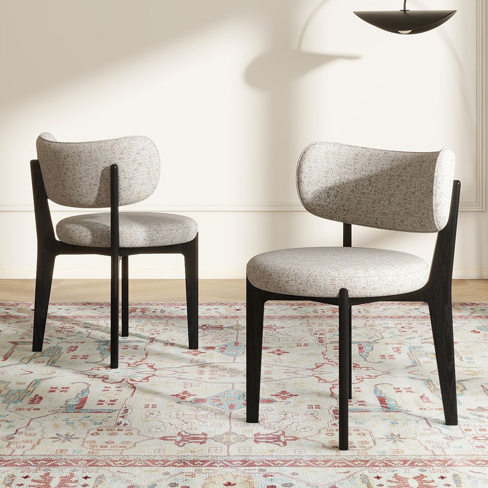 Mid-Century Modern Gray Cotton and Linen Armless Dining Chairs