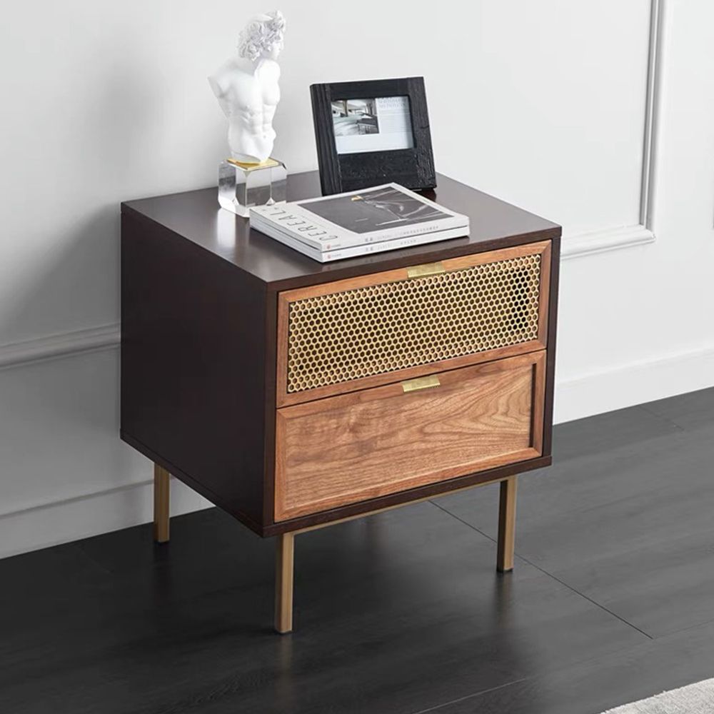 Mid-Century Modern Bedroom 2 Drawers Walnut Venner Nightstand 