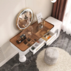 Modern Style with LED Lights Tempered Glass Tabletop 2 Drawers Makeup Vanity