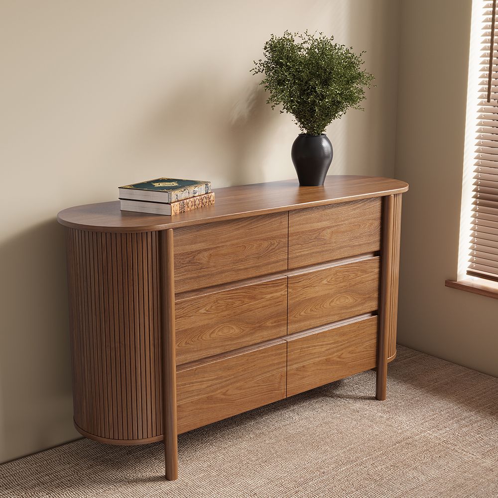 Mid-Century MDF Walnut Finish Fully Assemble Dresser 