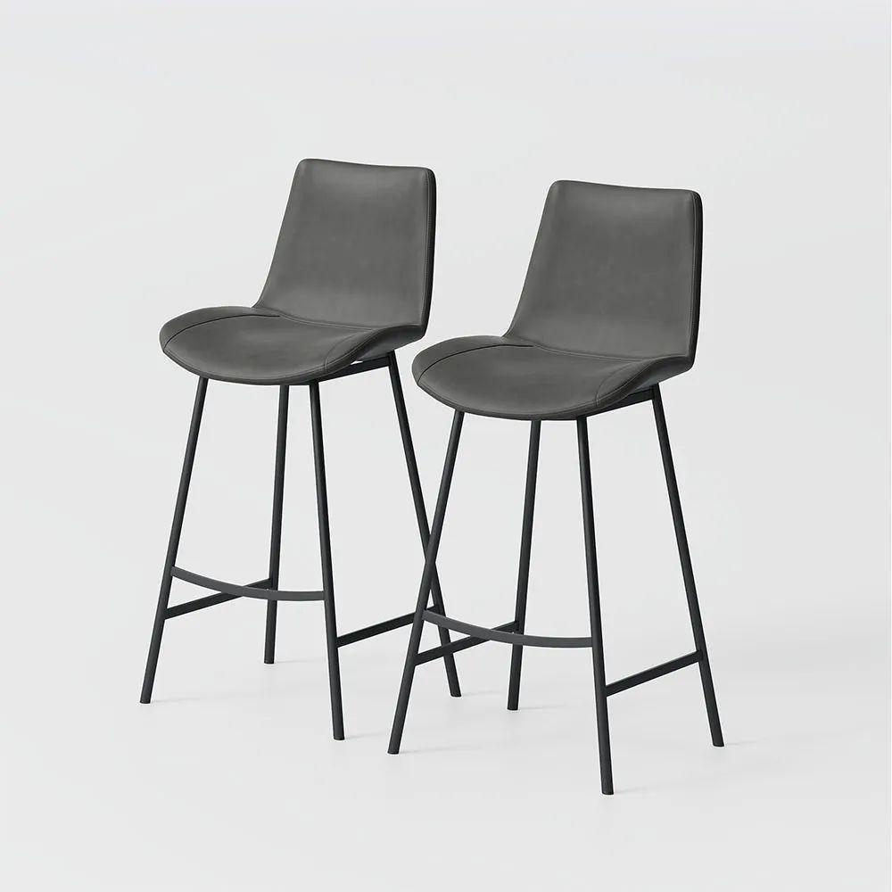 Modern Gray PU Leather Carbon Steel Black Metal Legs Bar Stools