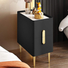 Small Nightstand with Stone Tabletop PU Leathe Narrow Nightstand