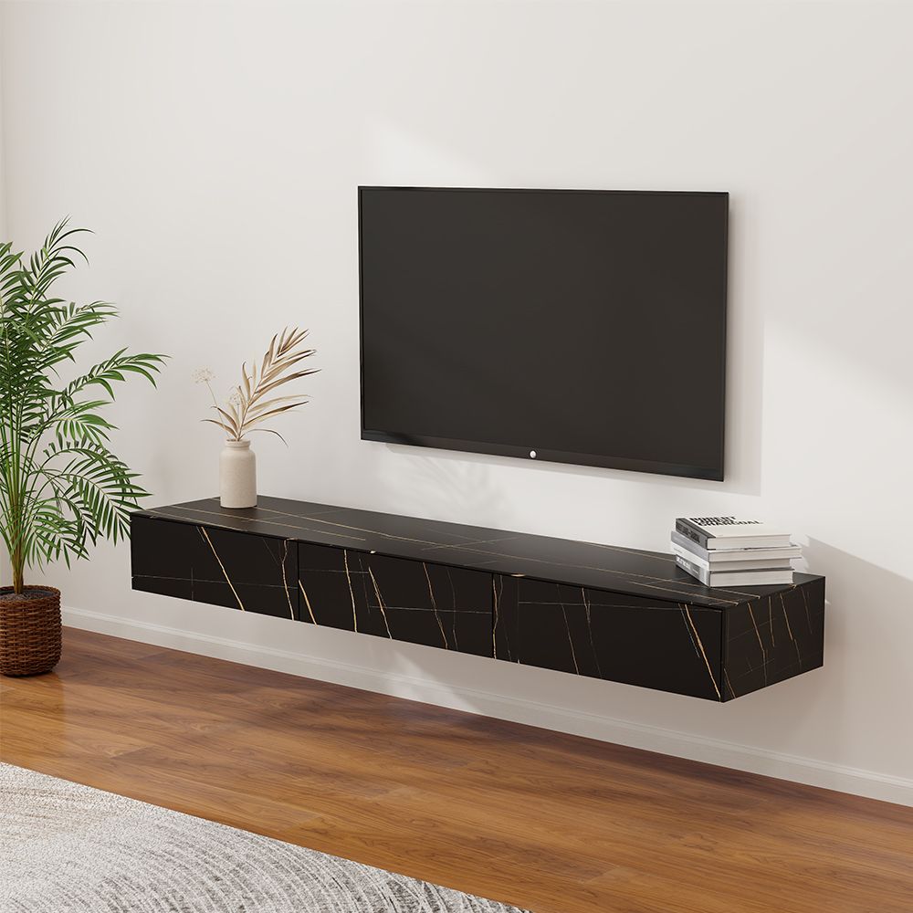 Modern Matte Sintered Stone Wall-Mounted TV Stand, Storage