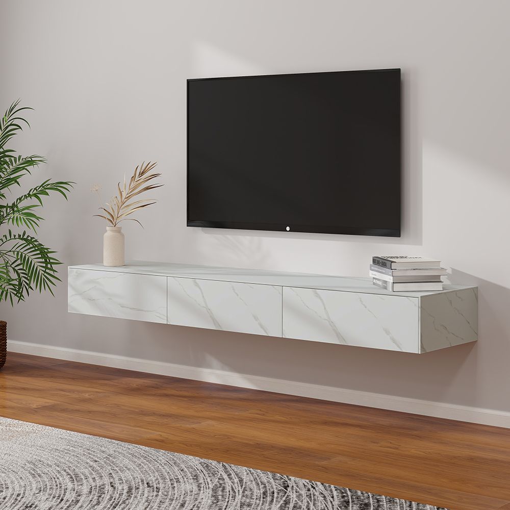 Modern Matte Sintered Stone Wall-Mounted TV Stand, Storage