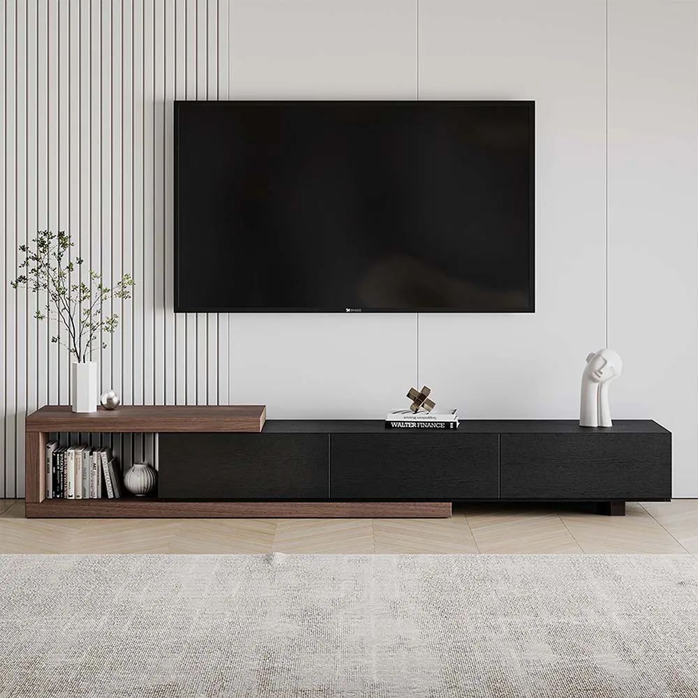 Modern Retractable Open Storage Oak Wood TV Stand