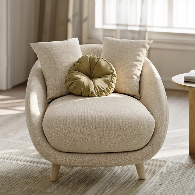 Minimalist Cotton Linen Round Accent Chair