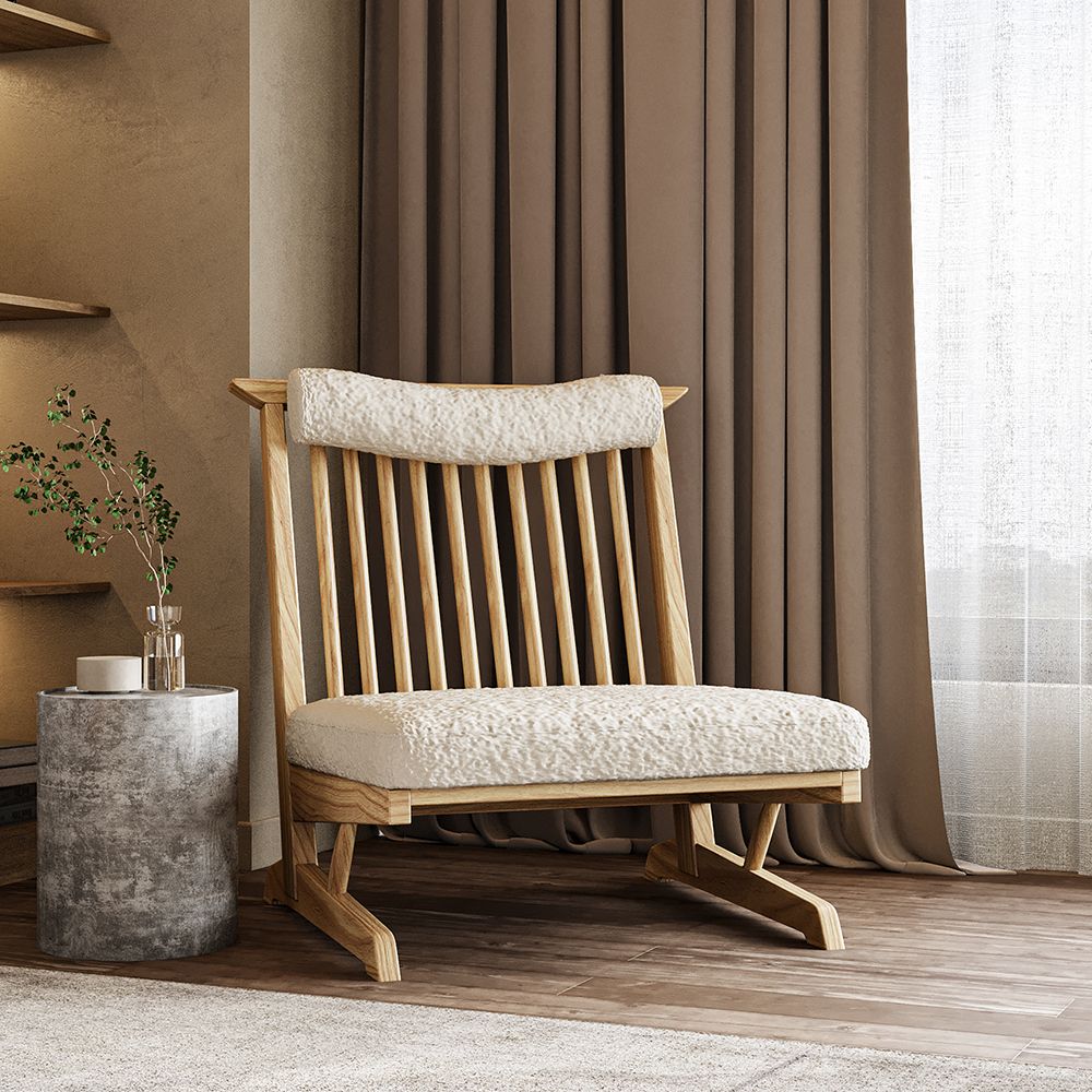 Modern Nordic High-Back Leisure White Oak Accent Chair