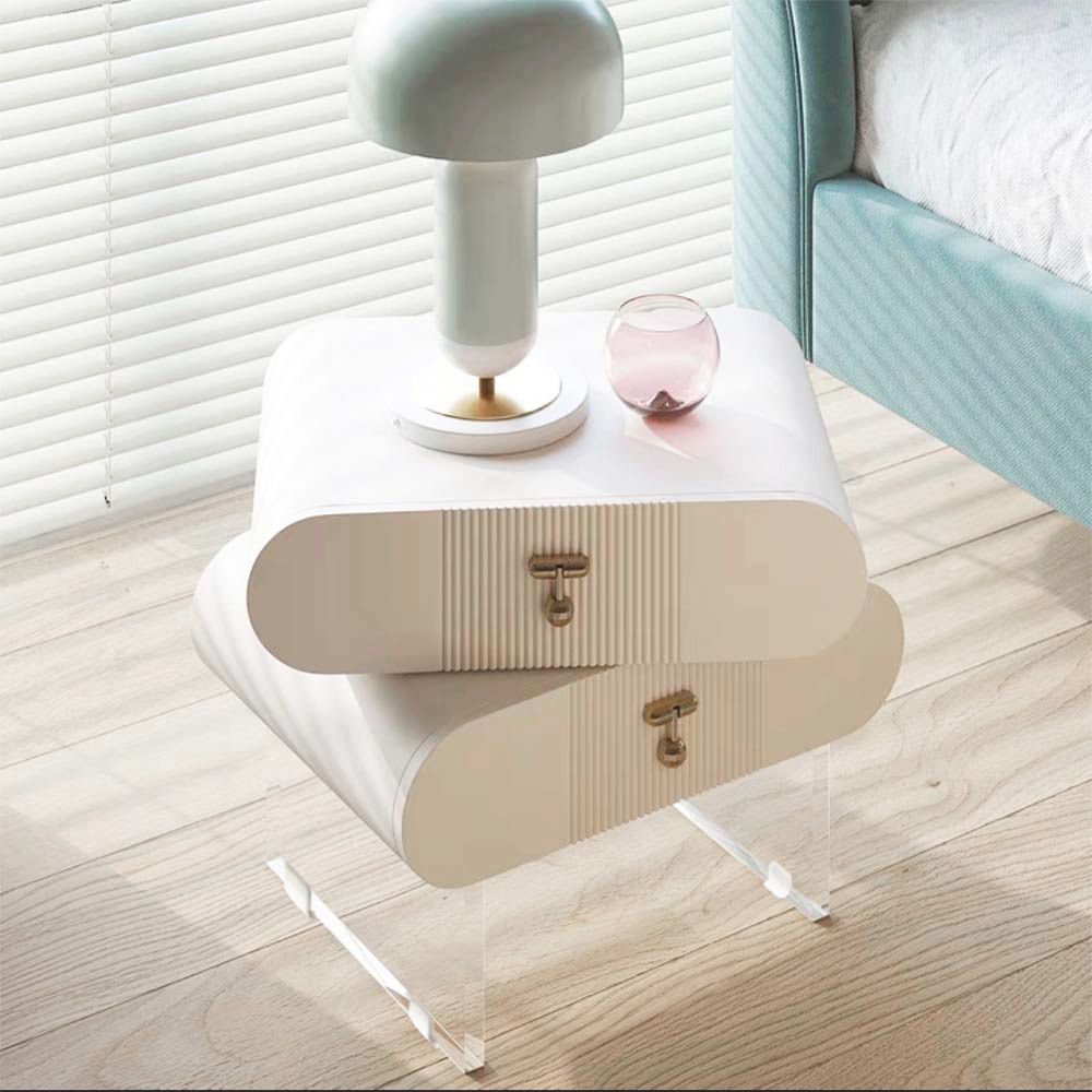 Modern Bedroom Beige Rotatable Acrylic Leg Nightstand 