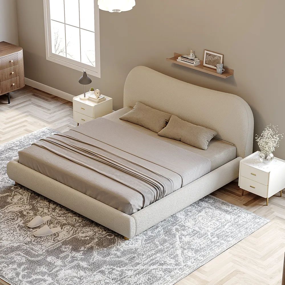 Wholesale Minimalist-style Boucle Solid Wood Legs Bed Frame 