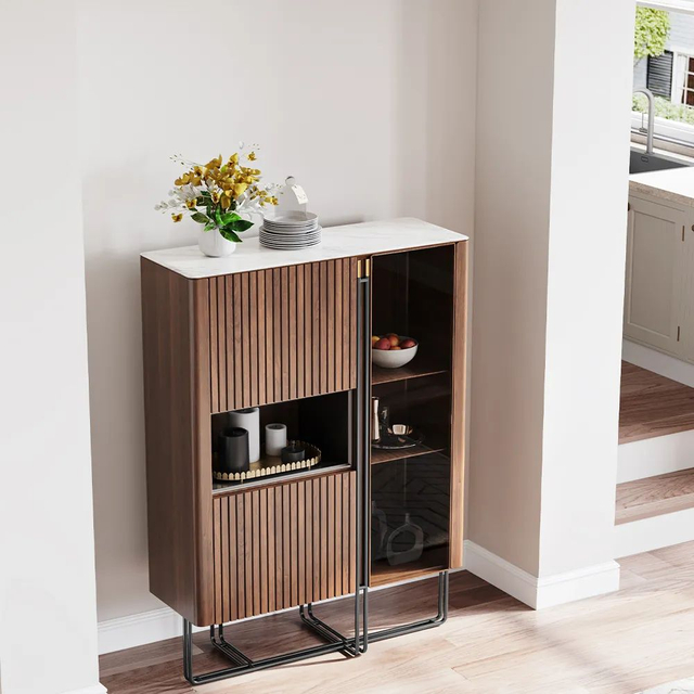 Mid Century Modern Walnut Fence Sideboard Buffet Wine Cabinet