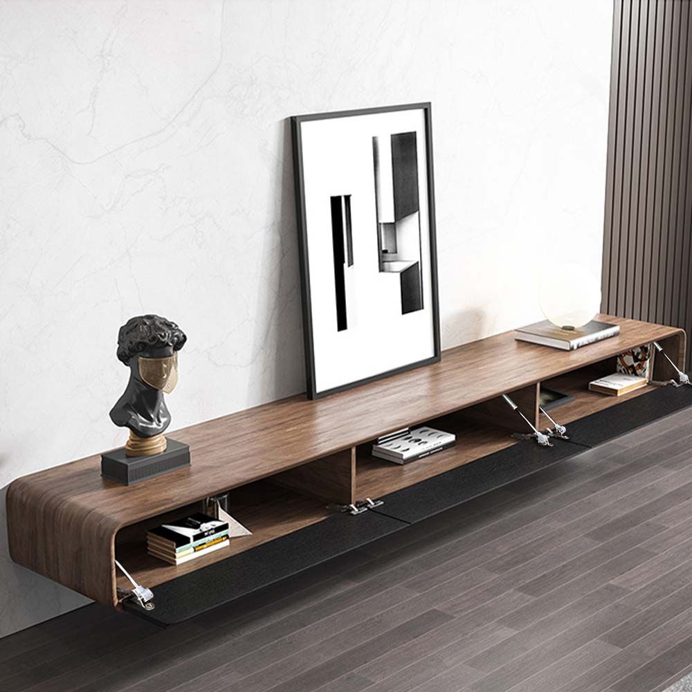 Minimalist Wall-Mounted Walnut Veneer TV Console 