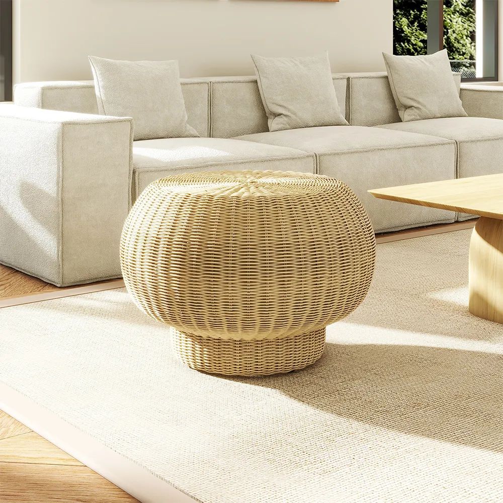 Modern Minimalist Round Rattan Low Stool 