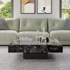 Modern Black Glossy Crystal Slate Square Coffee Table 