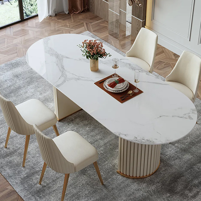 Minimalist Modern White Sintered Stone Dining Table