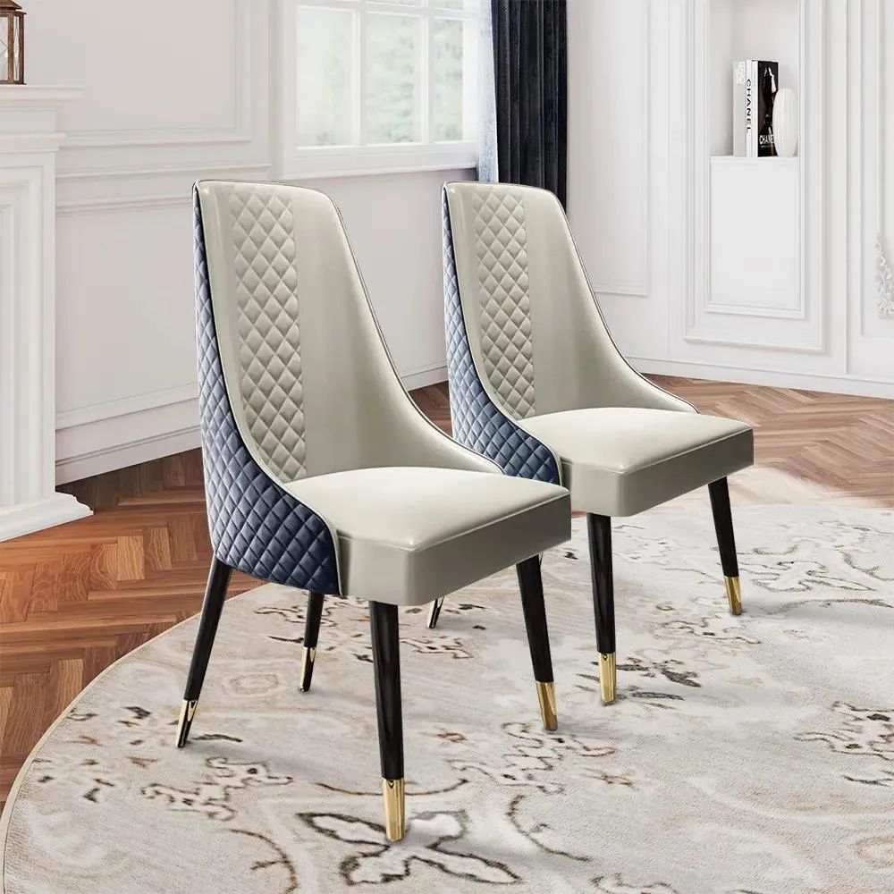 Mordern Blue Faux Leather, Metal Legs, Density Sponge High Back Dining Room Chairs 