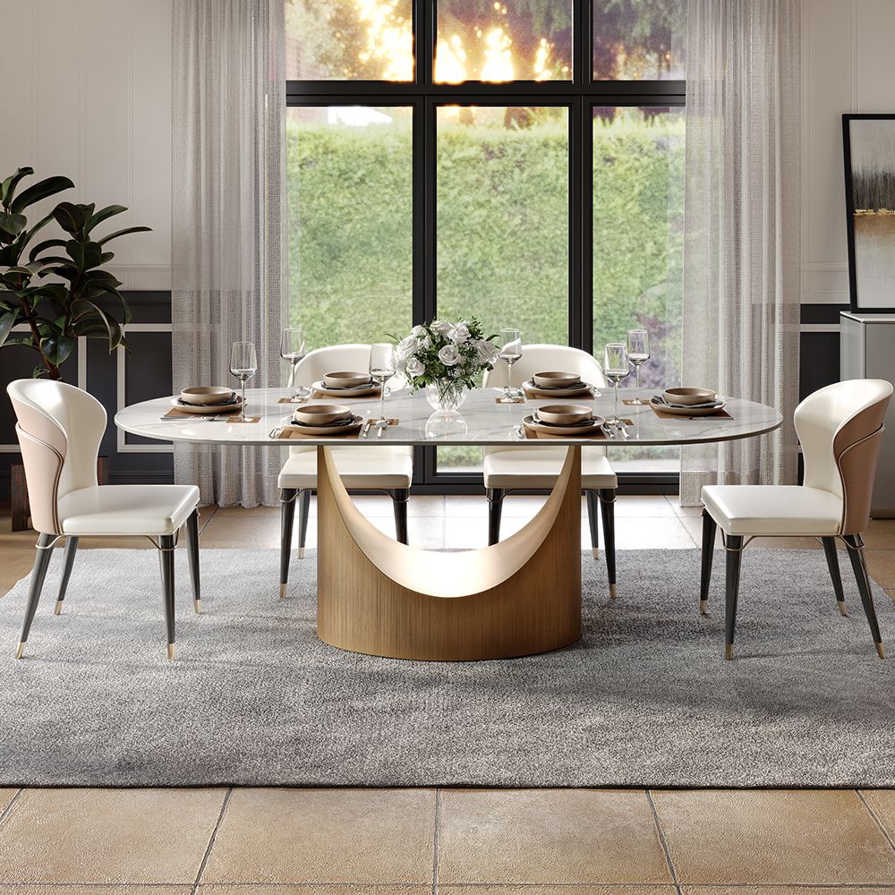 Modern Luxury Oval Glossy Sintered Stone Dining Table 