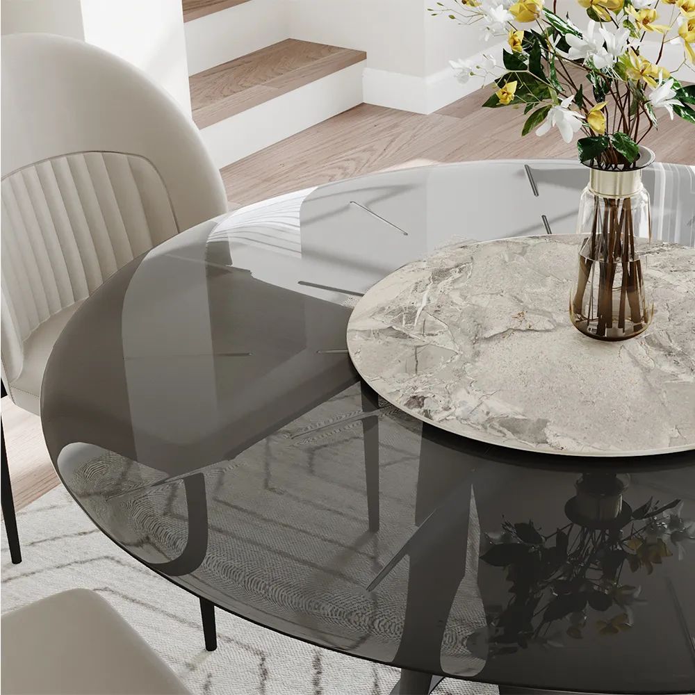 Modern Glass Round Pedestal Dining Table