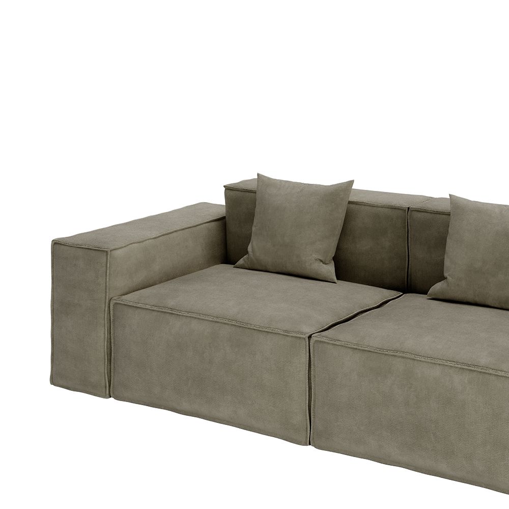 Modern Track Arm Fabric Khaki Modular Sofa 