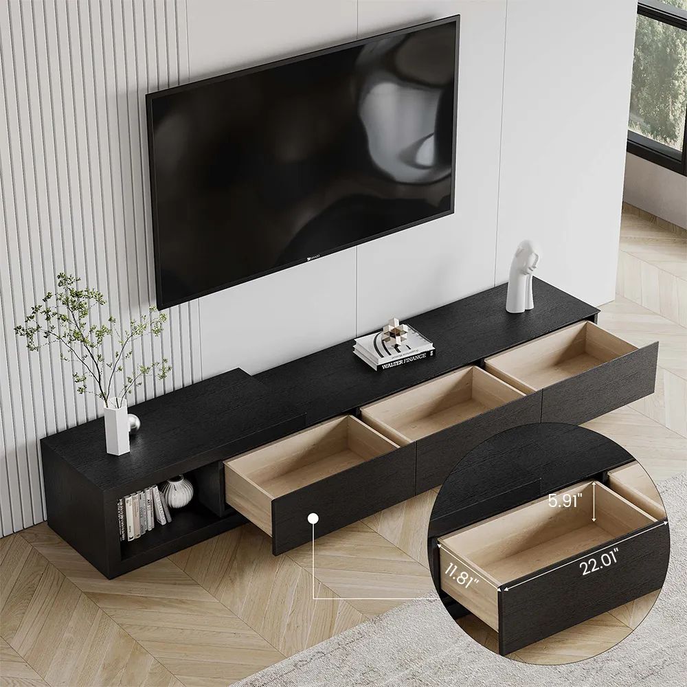 Modern Retractable Open Storage Oak Wood TV Stand