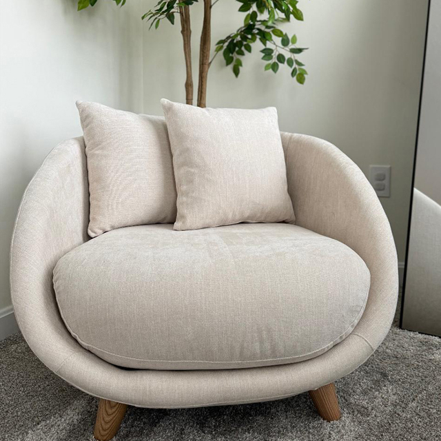 Minimalist Cotton Linen Round Accent Chair