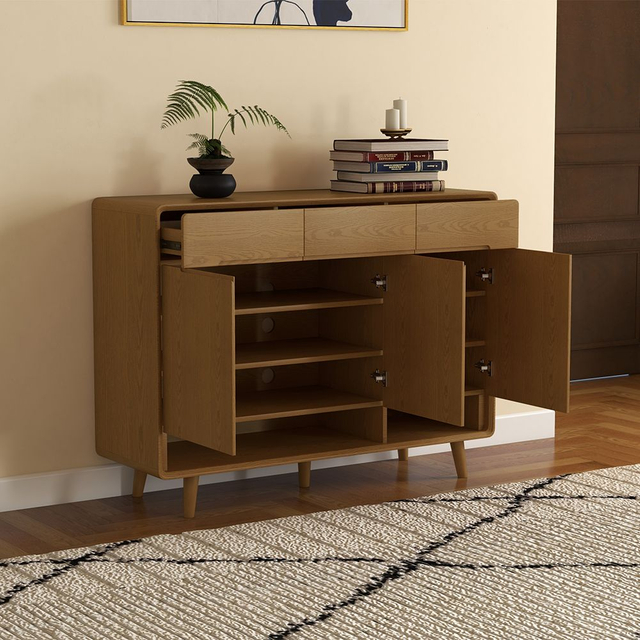 Minimalist Walnut Color Shoe Cabinet 