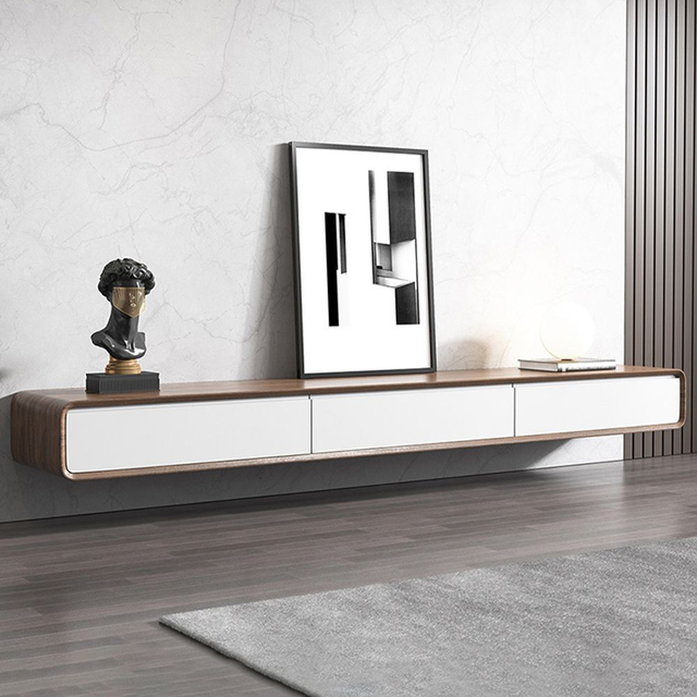 Minimalist Wall-Mounted Walnut Veneer TV Console 