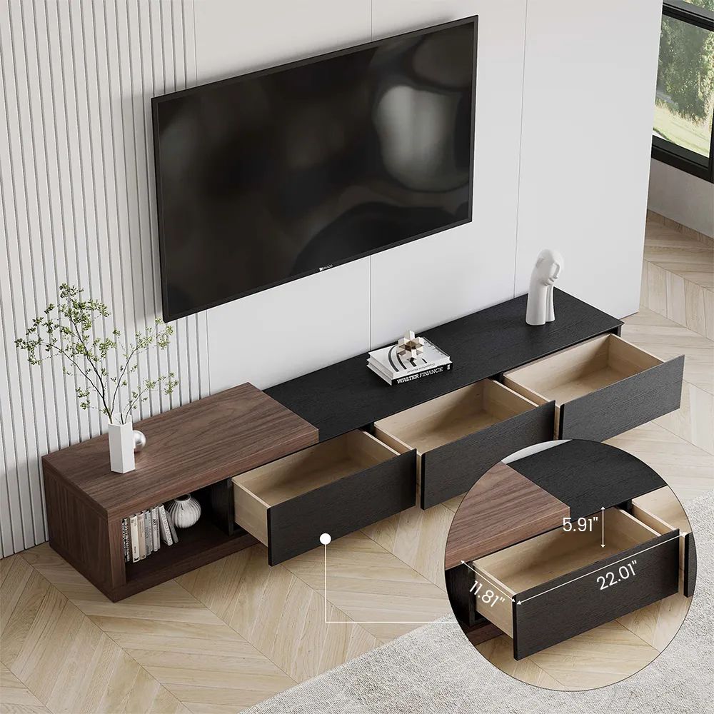 Modern Retractable Open Storage Oak Wood TV Stand