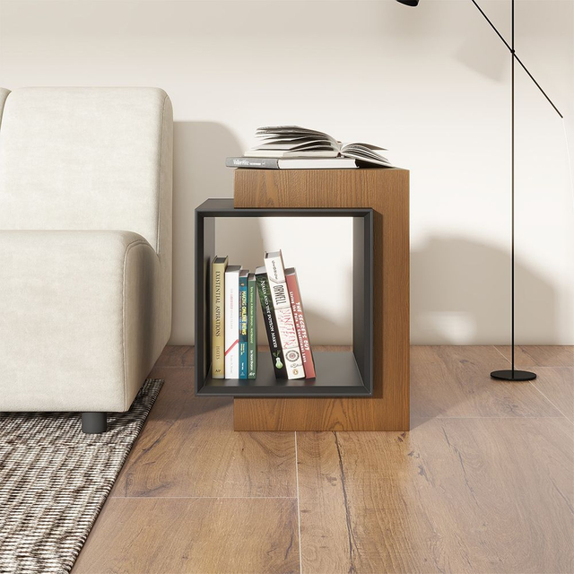 Modern Square Walnut&Black End Table