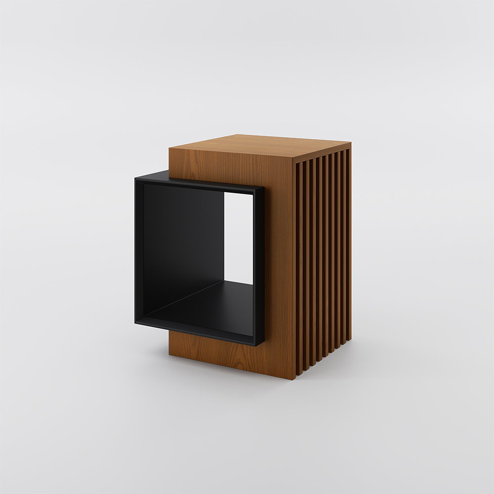 Modern Square Walnut&Black End Table