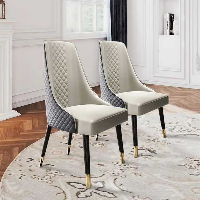 Mordern Blue Faux Leather, Metal Legs, Density Sponge High Back Dining Room Chairs 