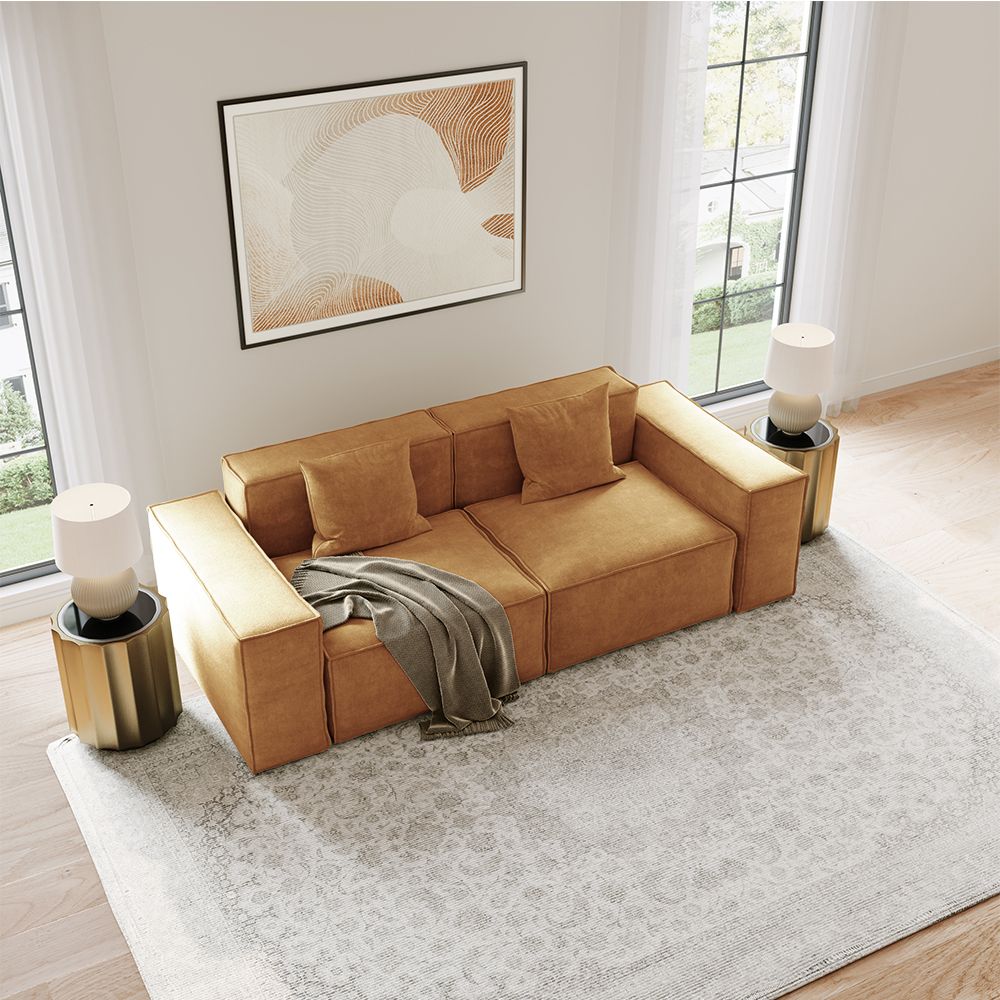  Minimalist Track Arm Fabric Yellow Color Modular Sofa 