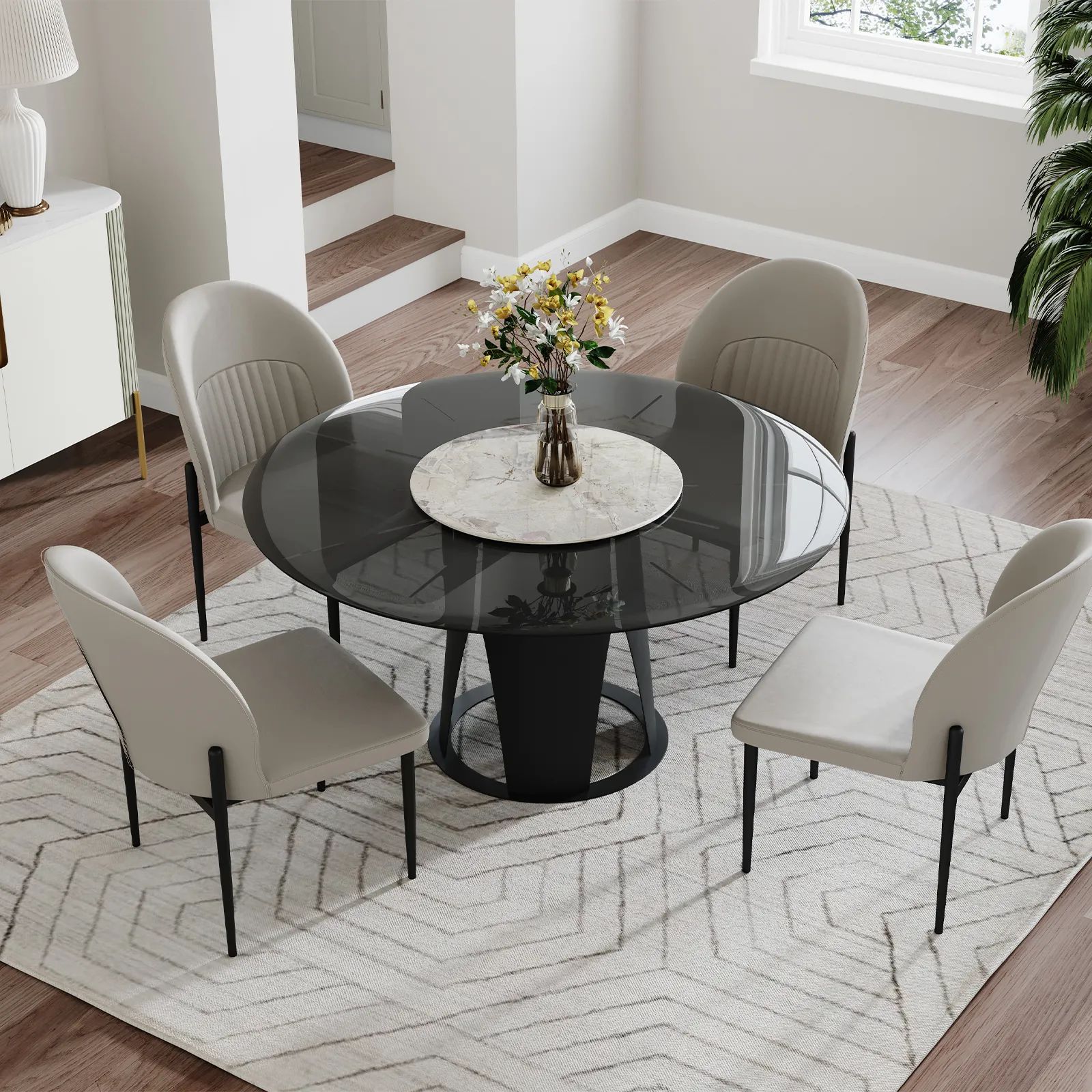 Modern Glass Round Pedestal Dining Table