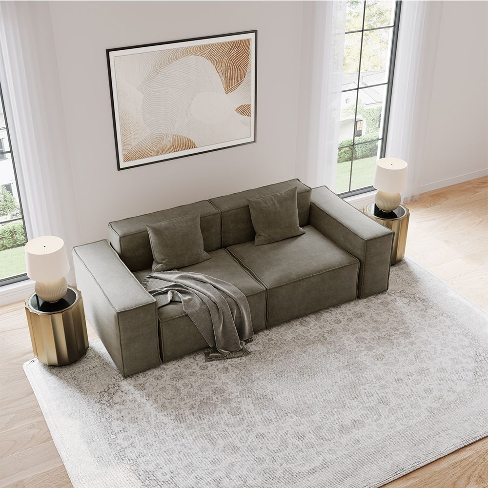 Modern Track Arm Fabric Khaki Modular Sofa 