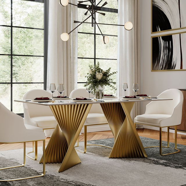 Modern Gold Spiral Dining Table 