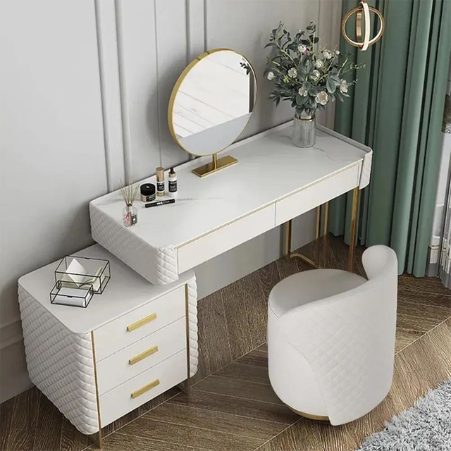 Modern LED Lighted Mirror Dressing Sintered Stone Makeup Vanity