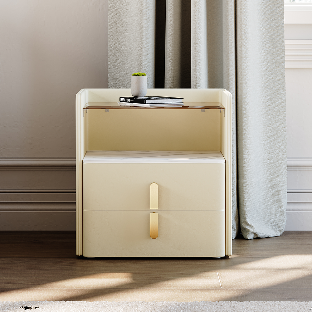 Contemporary Sintered Stone And Glass Top Nightstand 