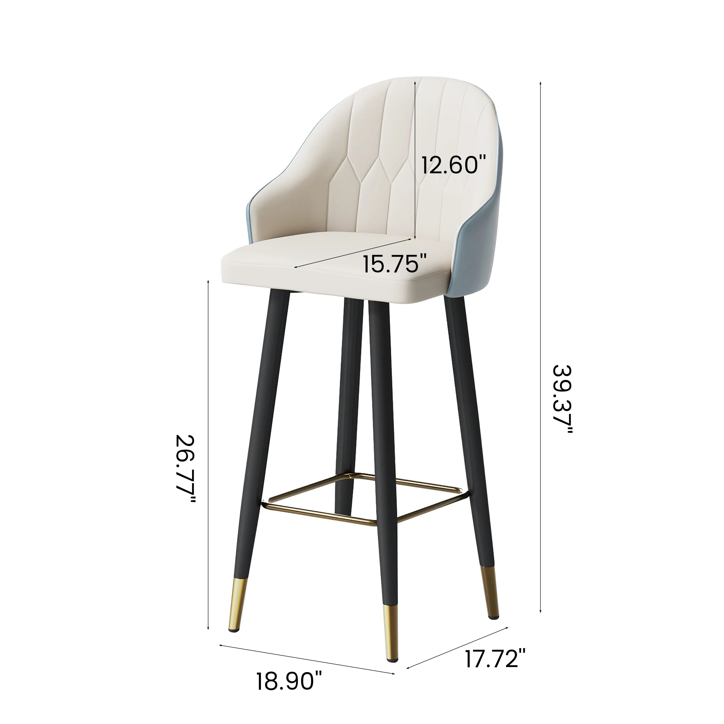 Modern Black Metal Leg PU Leather Bar Stools