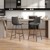 Modern Gray PU Leather Carbon Steel Black Metal Legs Bar Stools