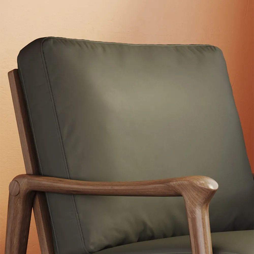 Modern Double Armrest Walnut Leisure Chair PU Leather Accent Chair