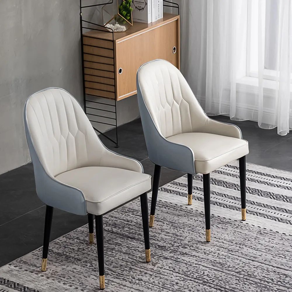 Serapion Beige PU Leather and Iron Leg Dining Chair 