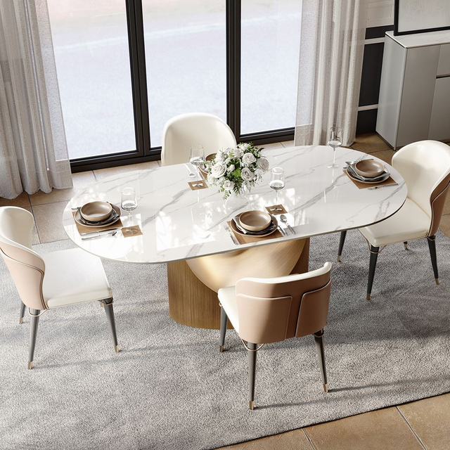 Modern Luxury Oval Glossy Sintered Stone Dining Table 