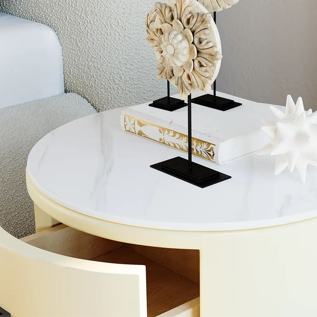 Modern Round Two Drawers Premium Nightstand 