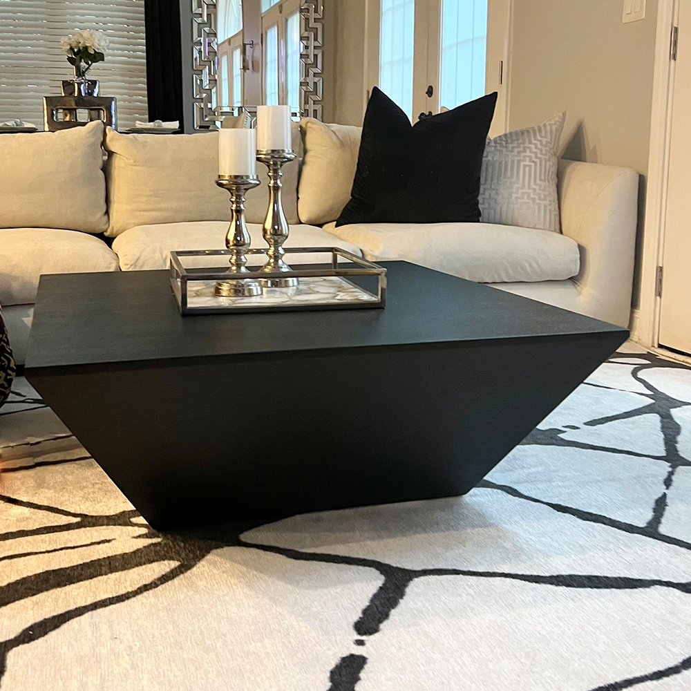 Modern Square Drum Wood Trapezoid Coffee Table