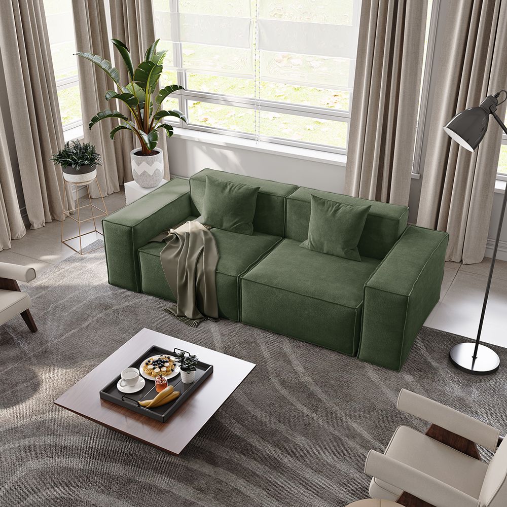 Modern Track Arm Fabric Green Color Modular Sofa 