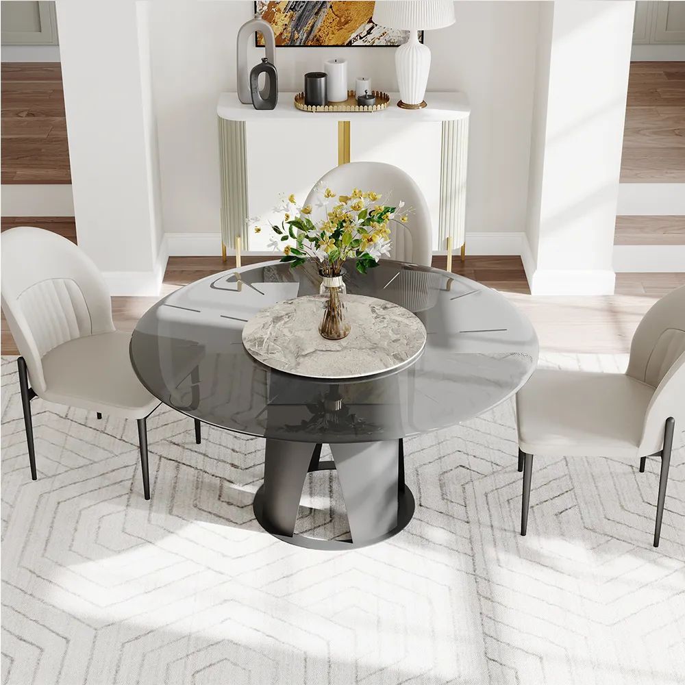 Modern Glass Round Pedestal Dining Table