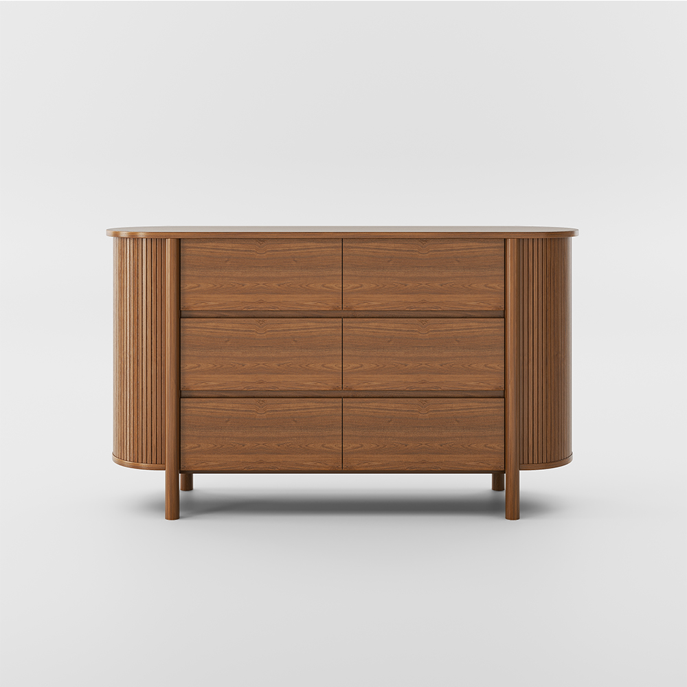 Mid-Century MDF Walnut Finish Fully Assemble Dresser 