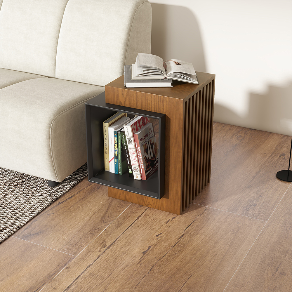 Modern Square Walnut&Black End Table